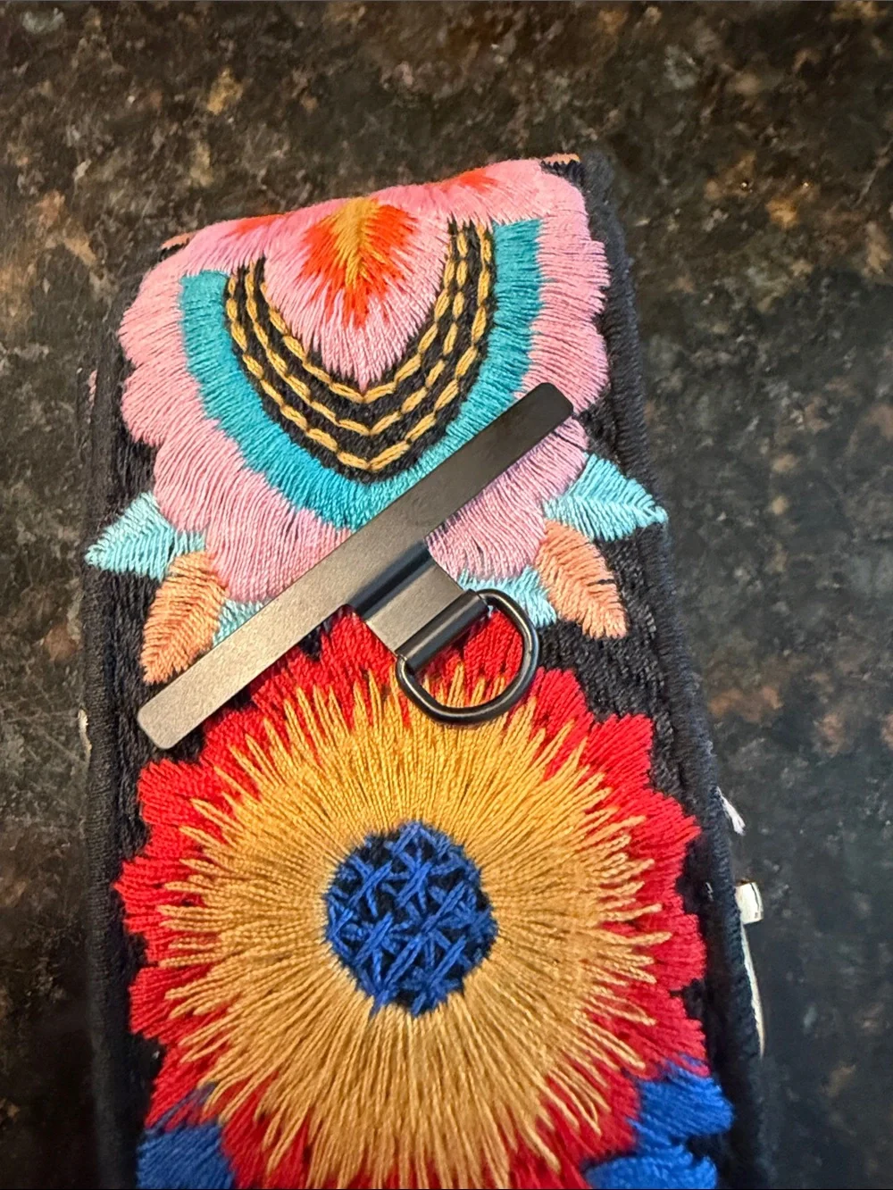 Embroidered Floral Strap - Black with Multicolor Embroidery for phone or bag